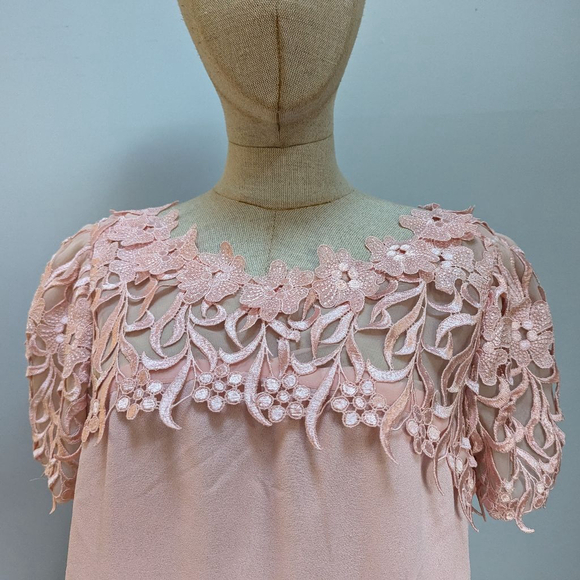 Victor Costa Vintage Blush Pink Lace Detail Belted Dress - Picture 3 of 11